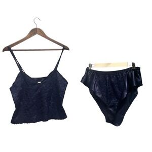Vintage Victoria‎ Secret 2 Piece Lingerie Medium Blue Black Womens Sexy Set